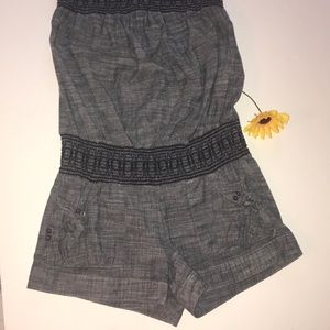 Gray Sequin ❤️ Hearts Romper w/ Aztec Embroidery